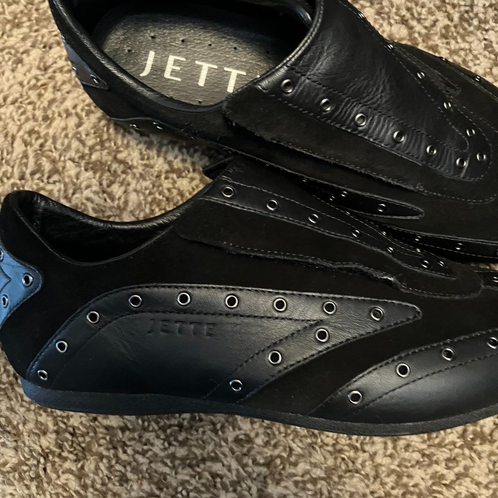 JETTE moccasin type, size European 37, black leather.